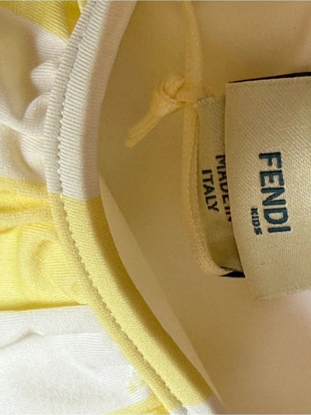Fendi Kids Yellow & White Striped Ruffle Swimsuit Bodysuit
